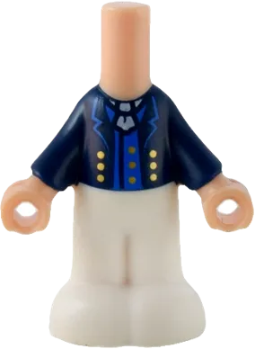 Micro Doll, Body with Molded Dark Blue Top and White Pants and Printed Jacket Open with Lapels and Gold Buttons over Blue Vest, White Ascot Pattern